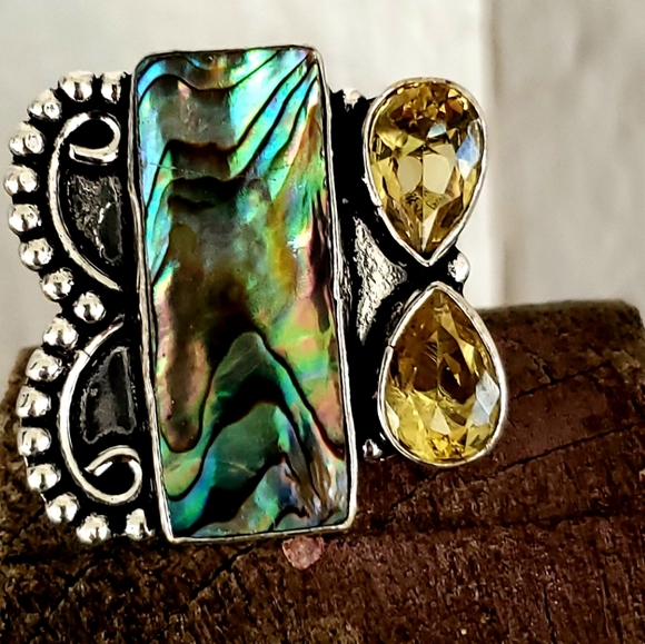 New Abalone Shell & Citrine 925 Silver Ring. - Picture 7 of 8
